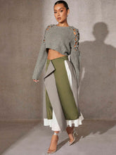Haute Colorblock Draped Raw Hem Skirt